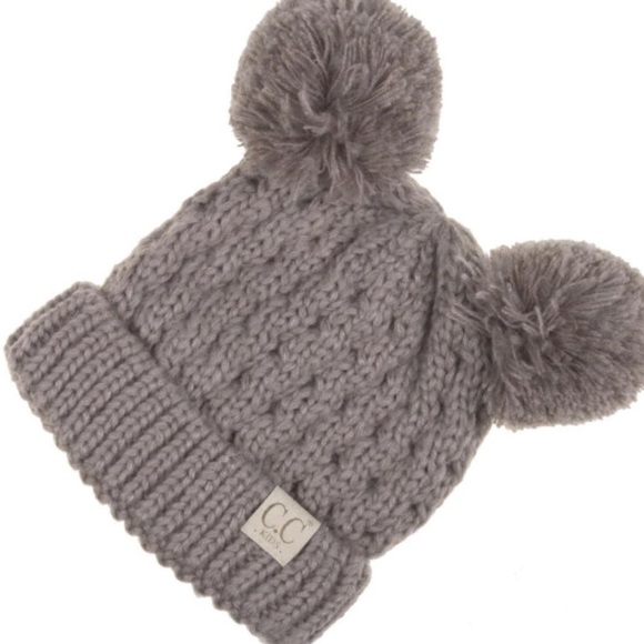 C.C Kids Double Pom Beanie Hat in Gray - Picture 7 of 7